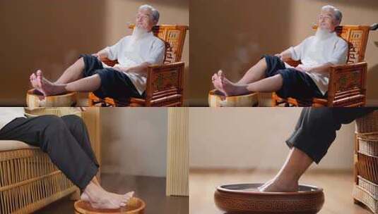 中老年人足浴养生高清在线视频素材下载