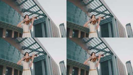 女孩户外拉小提琴高清在线视频素材下载