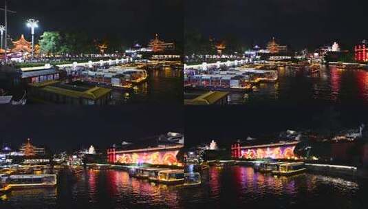 南京秦淮河夜景游船画面高清在线视频素材下载