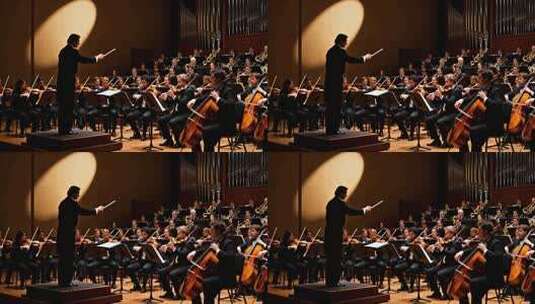 指挥家指挥交响乐团演奏高清在线视频素材下载