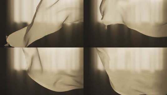 飘动的浅色丝绸布料高清在线视频素材下载