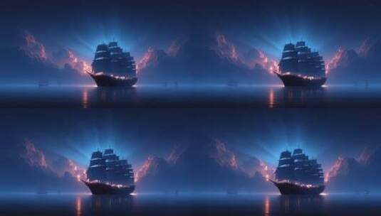 星光璀璨之下扬帆起航的古老船只高清在线视频素材下载