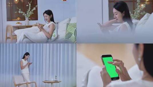 居家女性专注看手机画面高清在线视频素材下载