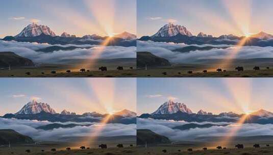 川西超美雪山日出云海4K高清在线视频素材下载