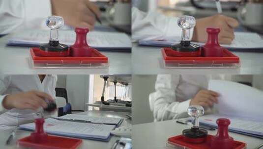 商人在办公室的合同文件上签字盖章高清在线视频素材下载