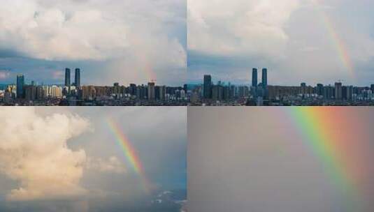 城市高楼与雨后彩虹景观高清在线视频素材下载