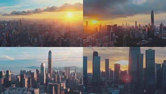 深圳航拍日出日落合集高清在线视频素材下载