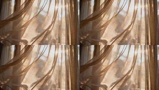 阳光透过飘动的窗帘高清在线视频素材下载