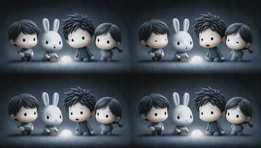 月光下兔子与孩童的奇幻相遇高清在线视频素材下载