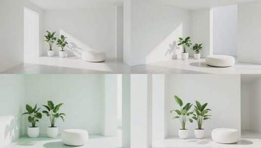 简约室内绿植与圆凳场景高清在线视频素材下载