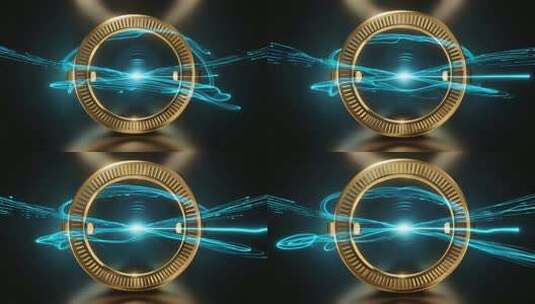 金色圆环带蓝色光效素材高清在线视频素材下载