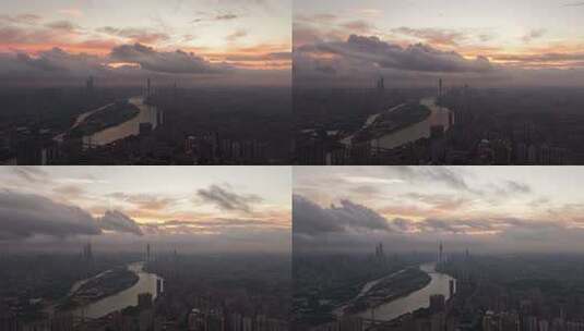 城市晨曦江景高空俯瞰高清在线视频素材下载