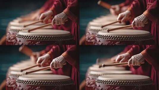 气势磅礴的传统鼓乐演奏现场高清在线视频素材下载