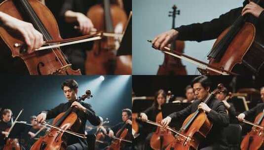 大提琴演奏手部特写高清在线视频素材下载