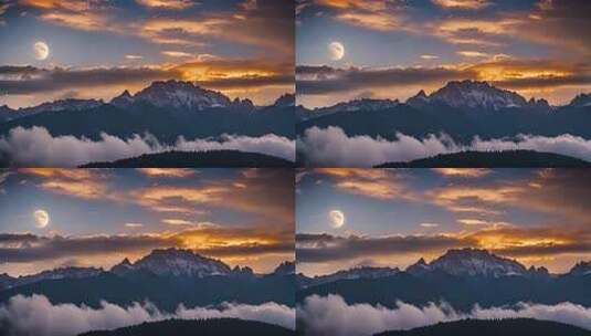 山脉上空月夜云海景观高清在线视频素材下载