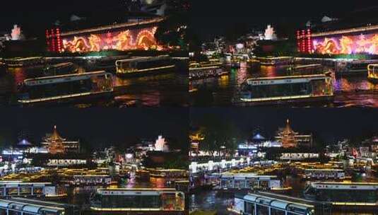 南京秦淮河画舫夜景高清在线视频素材下载
