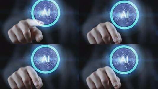 手指点击AI虚拟按钮画面高清在线视频素材下载