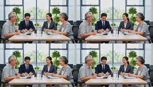 商务人士与老年客户洽谈场景高清在线视频素材下载