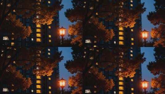 小区夜景灯光温馨氛围万家灯火高清在线视频素材下载