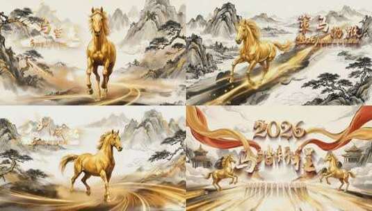 原创2026马年水墨年会开场片头高清AE视频素材下载