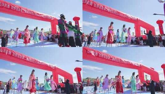 户外高跷表演民俗活动高清在线视频素材下载