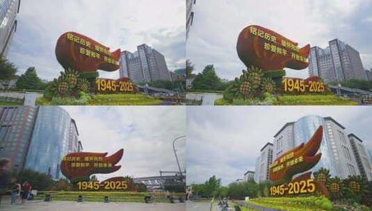 中国纪念抗战胜利80周年花坛高清在线视频素材下载