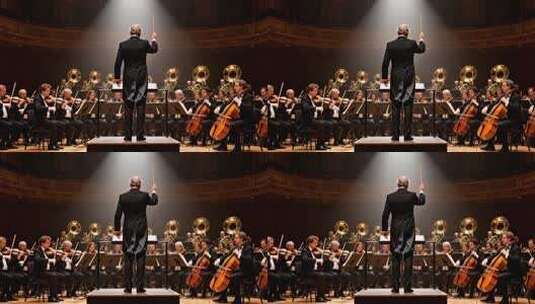 指挥家指挥交响乐团演奏高清在线视频素材下载