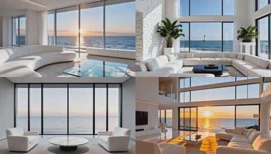 海景别墅 海景房 落地窗  高端住宅高清在线视频素材下载