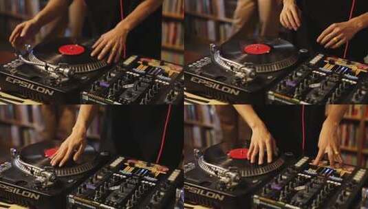 DJ操作唱片机特写高清在线视频素材下载