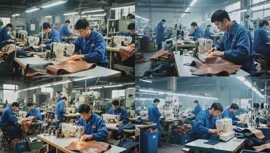 制衣厂工人操作缝纫机画面高清在线视频素材下载
