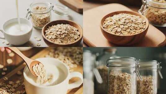 早晨牛奶与燕麦搭配的准备工作高清在线视频素材下载