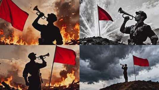 战火硝烟 冲锋号 保卫战争高清在线视频素材下载