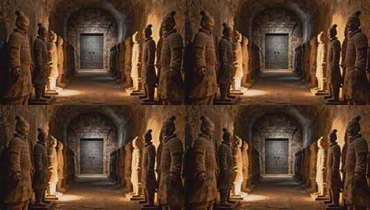 博物馆内的秦始皇兵马俑陈列高清在线视频素材下载