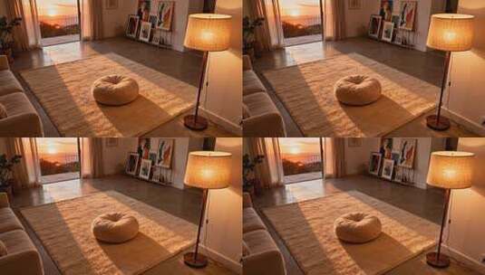 室内夕阳下客厅沙发家居场景高清在线视频素材下载