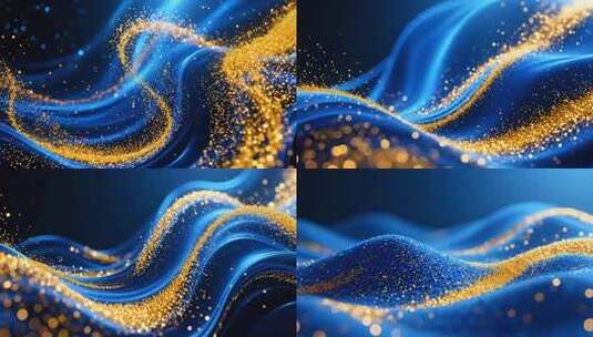 大气蓝色金粉抽象粒子流动合集4K高清在线视频素材下载