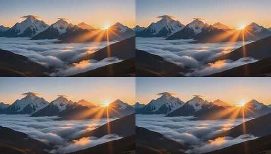 川西超美雪山日出云海4K高清在线视频素材下载