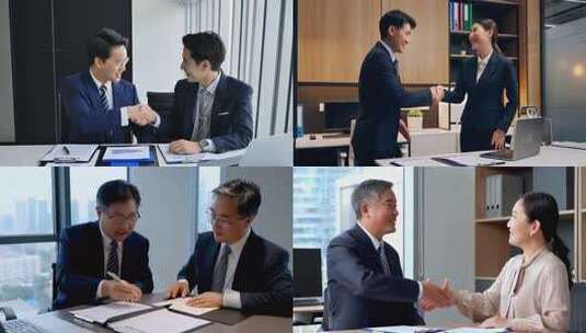 办公室商务人士握手合作场景高清在线视频素材下载