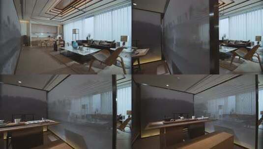 室内设计现代简约室内设计，茶室与客厅隔断高清在线视频素材下载