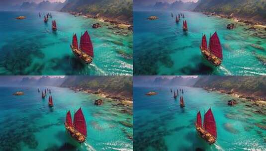 乘风破浪扬帆起航海鸥帆船航行海浪高清在线视频素材下载