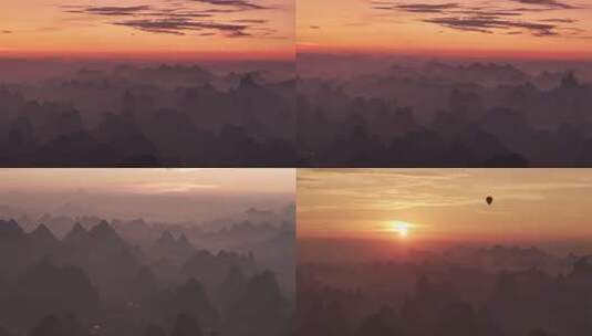 日出时分热气球飞于山峦之上高清在线视频素材下载