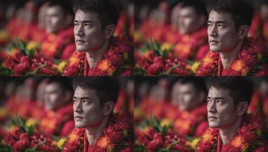 夏威夷男子身着鲜艳花环盛装出席高清在线视频素材下载