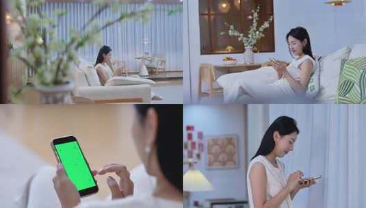 居家女子沙发上玩手机画面高清在线视频素材下载