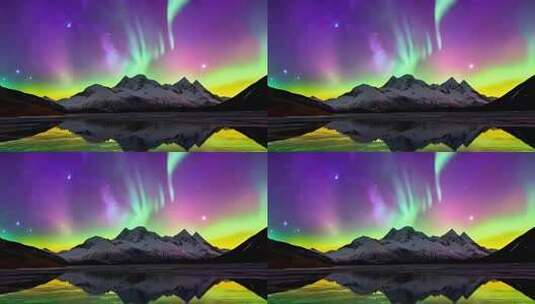 雪山极光夜空全景高清在线视频素材下载