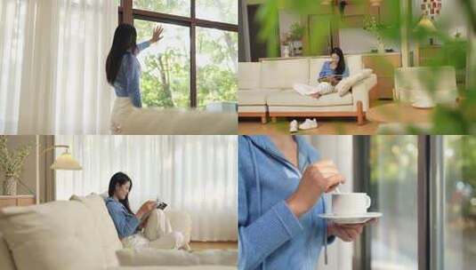 美女看窗外触摸阳光高清在线视频素材下载