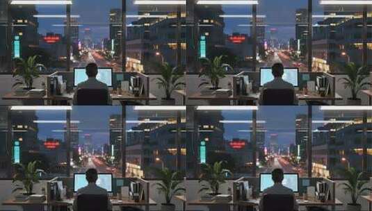 男人城市夜景办公加班商务场景视频高清在线视频素材下载