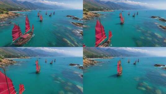 乘风破浪扬帆起航海鸥帆船航行海浪高清在线视频素材下载