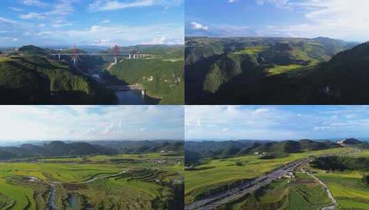 龙里河大桥高山梯田自然风光全景高清在线视频素材下载