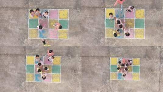 儿童在户外玩跳房子游戏高清在线视频素材下载