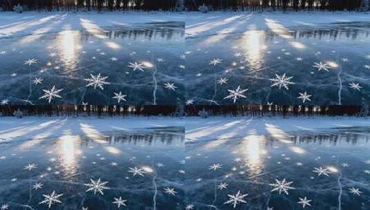 冬季森林结冰湖面雪花景观高清在线视频素材下载