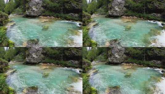 九寨沟般清澈的蓝色钙化池森林秘境风光高清在线视频素材下载
